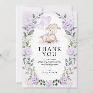 Cartão De Agradecimento Lilac Roxo Floral Pequeno Chá de Bovinos