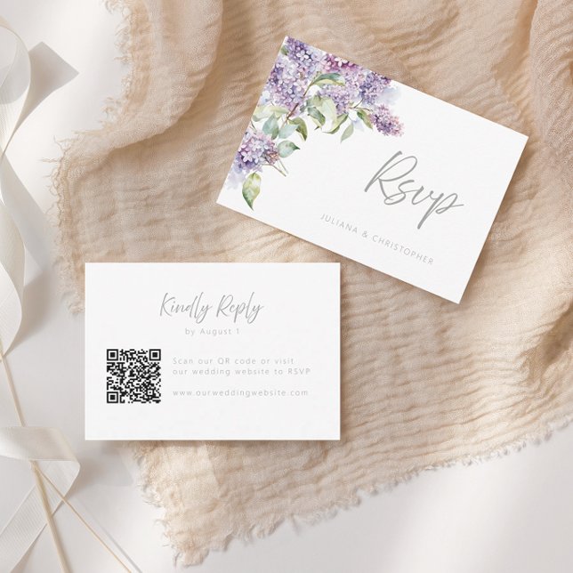 Cartão De Agradecimento Lilac & Sage Floral QR Code Wedding RSVP Card (Criador carregado)