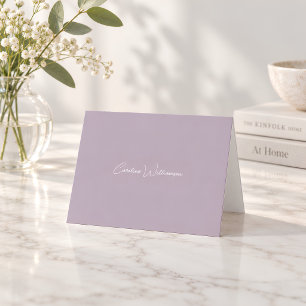 Cartão De Agradecimento Lilás Elegante Caligrafia Nome Personalizado Dobra