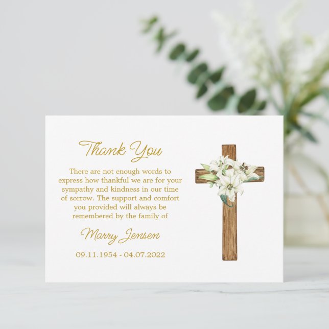 Cartão De Agradecimento Lily Cross Sympathy Thank You Card (Em pé/Frente)