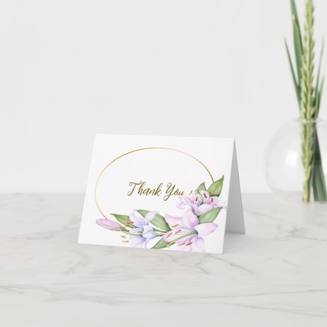 Cartão De Agradecimento Lily Flowers de Ouro Rosa de Festa Frente Bonita (Frente)