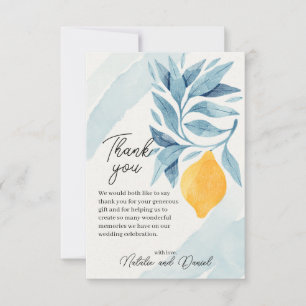 Cartão De Agradecimento Limão com ilustração botânica das folhas azuis