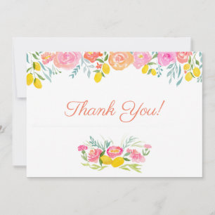 Cartão De Agradecimento Limões De Aquarela E Flores Obrigado