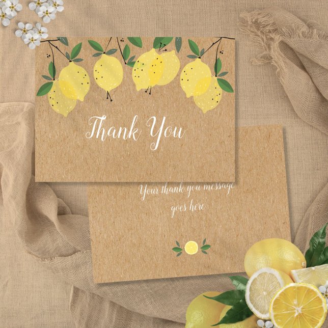 Cartão De Agradecimento Limões Folhagem Floral Rústico Boho (Lemons Greenery Floral Rustic Kraft Boho Thank You Card)