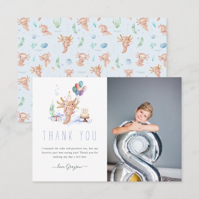 Cartão De Agradecimento Linda Aquarela Axolotl Obrigado Foto (Frente/Verso)