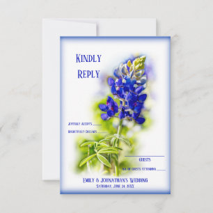 Cartão De Agradecimento Linda Bluebonnet Floral, moderna RSVP de Casamento
