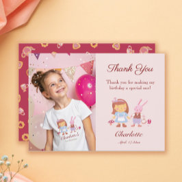 Cartão De Agradecimento Linda Coelhinha Alice Crianças Rosa Aniversário Fo