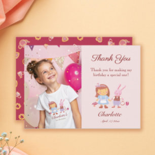 Cartão De Agradecimento Linda Coelhinha Alice Crianças Rosa Aniversário Fo