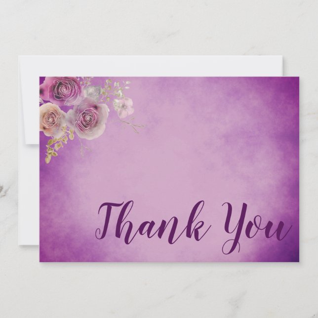 Cartão De Agradecimento Linda cor-de-água roxa floral (Frente)