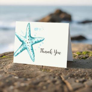 Cartão De Agradecimento Linda Estrela do Mar Água Tinta Branca Casamento