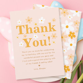 Cartão De Agradecimento Linda Menina de Aniversário com Margaridas Rosa e