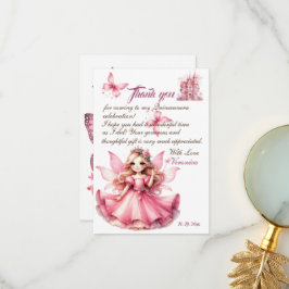 Cartão De Agradecimento Linda princesa fada castelo cor-de-rosa aquarela f