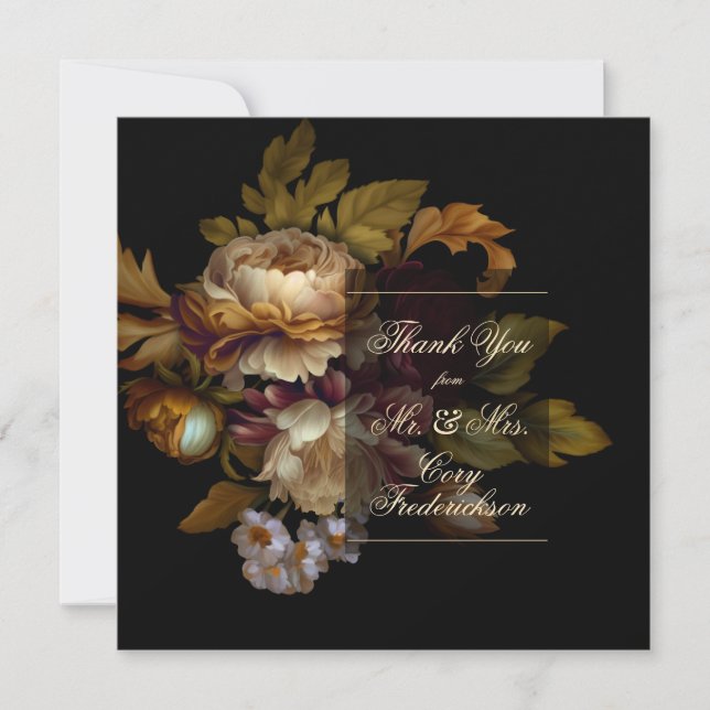 Cartão De Agradecimento Linda Romântica Dark Velho Mundo Floral (Frente)