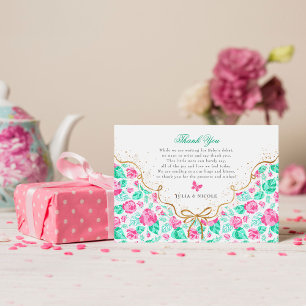 Cartão De Agradecimento Linda Rosa Floral Arco-íris Dourado Chá de Bebê