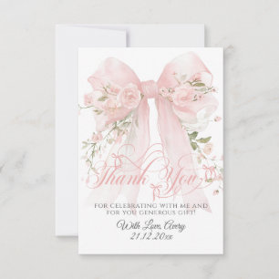 Cartão De Agradecimento Linda Um Foto de 1º Aniversário Laço Floral Menina