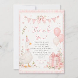 Cartão De Agradecimento Linda Um Ganso Bobo Laço Rosa Menina 1º Aniversári
