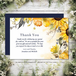 Cartão De Agradecimento Linda Watercolor Sunflower Floral Casamento