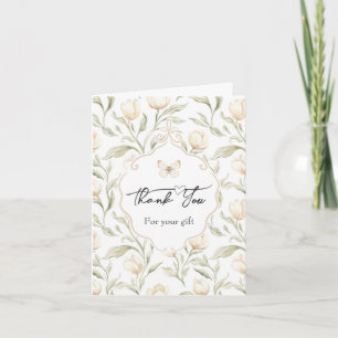 Cartão De Agradecimento Lindas Flores de Tulipa Creme Borboleta Obrigado