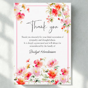 Cartão De Agradecimento Lindas Flores em Aquarela Rosa Vibrante Funeral
