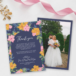 Cartão De Agradecimento Lindas Flores Rosa Amarelo Foto Casamento Azul Esc