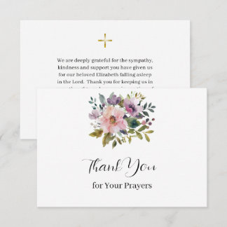 Cartão De Agradecimento Lindas Flores Rosa Roxo Aquarela Funeral