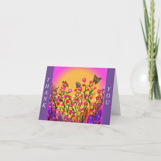 Cartão De Agradecimento Lindas flores silvestres com amigos da Borboleta (Frente)
