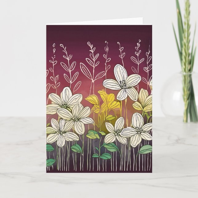 Cartão De Agradecimento Lindas flores Sotaque borgonha (Frente)