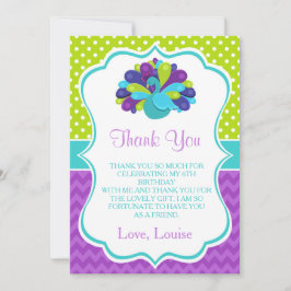 Cartão De Agradecimento Lindo Aniversário Pavão Verde e Roxo