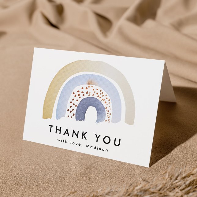 Cartão De Agradecimento Lindo Arco-íris em Aquarela Azul (Criador carregado)