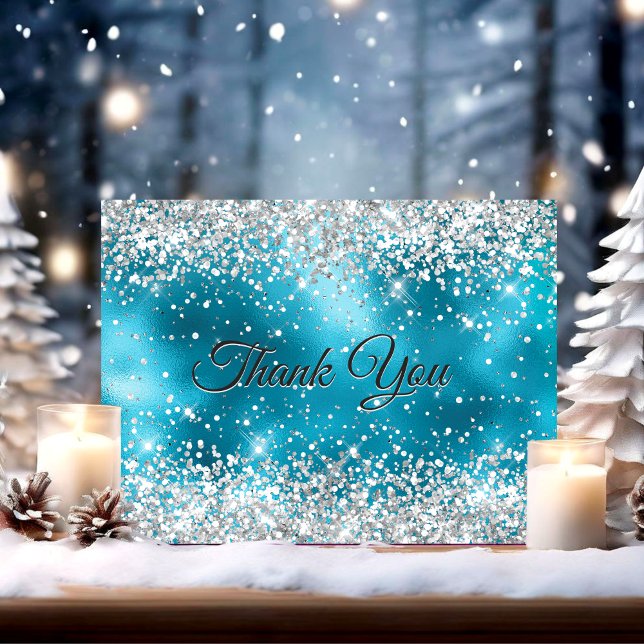 Cartão De Agradecimento Lindo brilho falso prateado turquesa (Criador carregado)