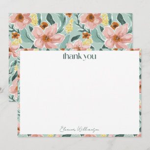 Cartão De Agradecimento Lindo Chá de Noiva Floral Rosa Sage Menta Personal