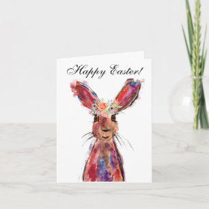 Cartão De Agradecimento Lindo Coelho de Aquarela Lebre Páscoa Floral Th