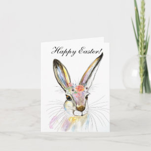 Cartão De Agradecimento Lindo Coelho de Aquarela Lebre Páscoa Floral Th