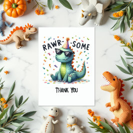 Cartão De Agradecimento Lindo Dinossauro “Rawr-some” Aniversário Infantil