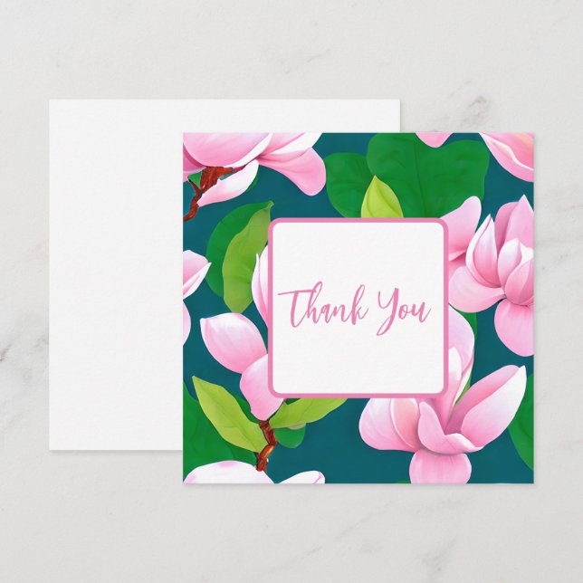 Cartão De Agradecimento Lindo Flores de Magnolia Rosa (Frente/Verso)