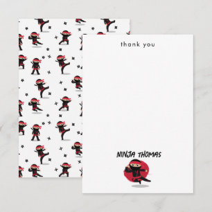 Cartão De Agradecimento Lindo Guerreiro Ninja Preto e Vermelho Nome Person