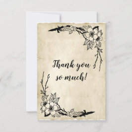 Cartão De Agradecimento Lindo Tema Floral e Casamento vintage de Pergaminh