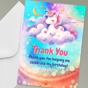 Cartão De Agradecimento Lindo unicórnio rosa aqua aniversário personalizad