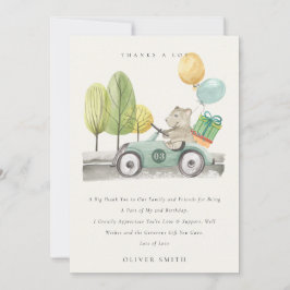 Cartão De Agradecimento Lindo Urso de Pelúcia Verde Água para Festa de Ani