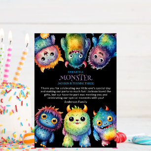 Cartão De Agradecimento Lindos Fofinhos Coloridos Monstrinhos Aniversário 