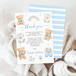 Cartão De Agradecimento Lindos Roupas Boho de Urso de Pelúcia Azul Chuveir