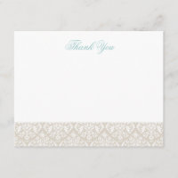 Linen Beige Elegant Damask Obrigado A Notar Cartõe