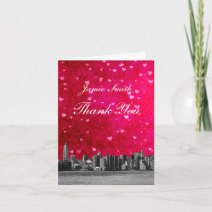Cartão De Agradecimento Linha NYC Skyline Rosa Quente Vermelho Coração Obr
