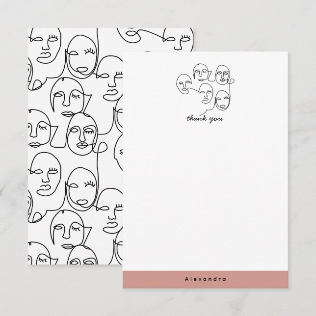 Cartão De Agradecimento Linhas Abstrato modernas enfrentam arte contínua d (Frente/Verso)