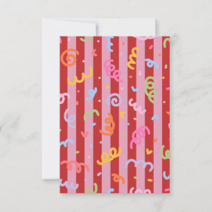 Cartão De Agradecimento Listrado de rosa e vermelho, com design de confete