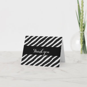Cartão De Agradecimento Listras de Zebra Brancas e Pretas Funky