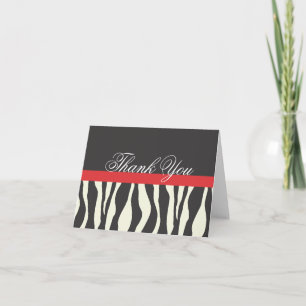 Cartão De Agradecimento Listras de Zebra Preto Branco Vermelho Bilhete de