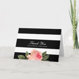 Cartão De Agradecimento Listras preto e branco que Wedding o obrigado você