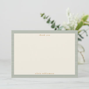 Cartão De Agradecimento Listras Verde Oliva Vintage Nome Personalizado