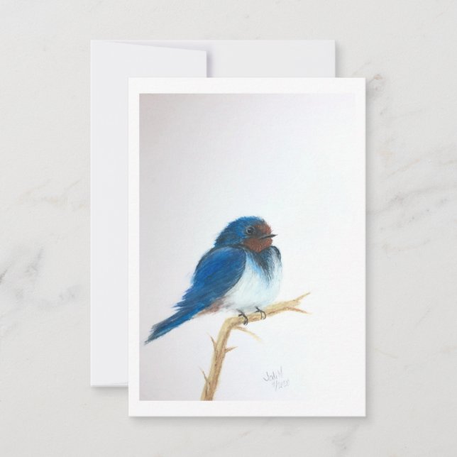 Cartão De Agradecimento Little Blue Bird on a limb - Original Artwork (Frente)